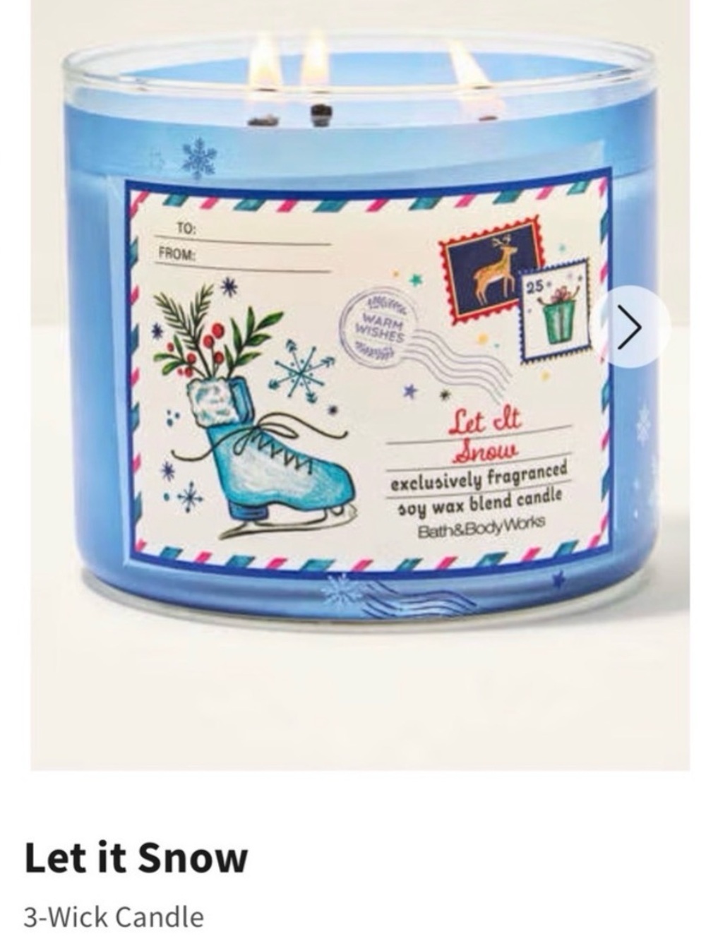 NIB Bath & Body Works “Let it Snow” 3-Wick Candle w Decorative Metal Lid.